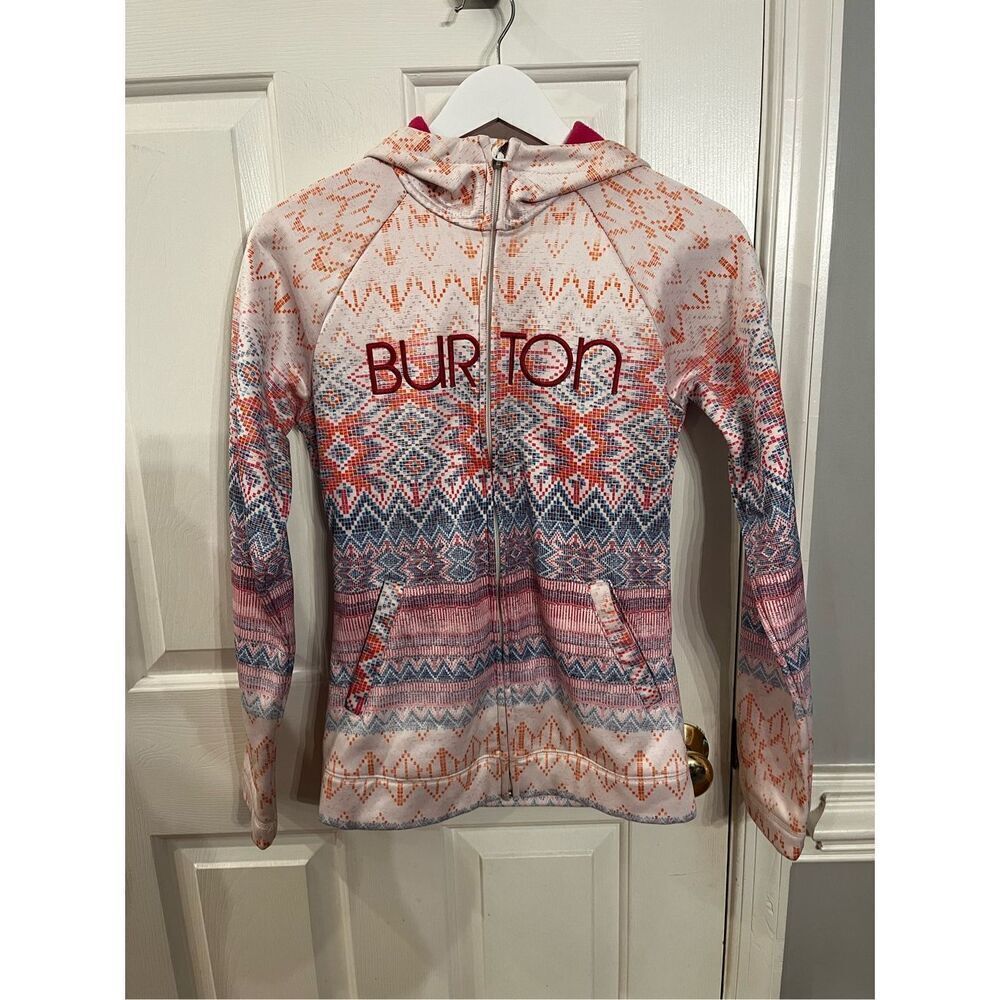 Burton White Multi Colored Digi Print Embroidered Zip Yo Jacket sz S EUC